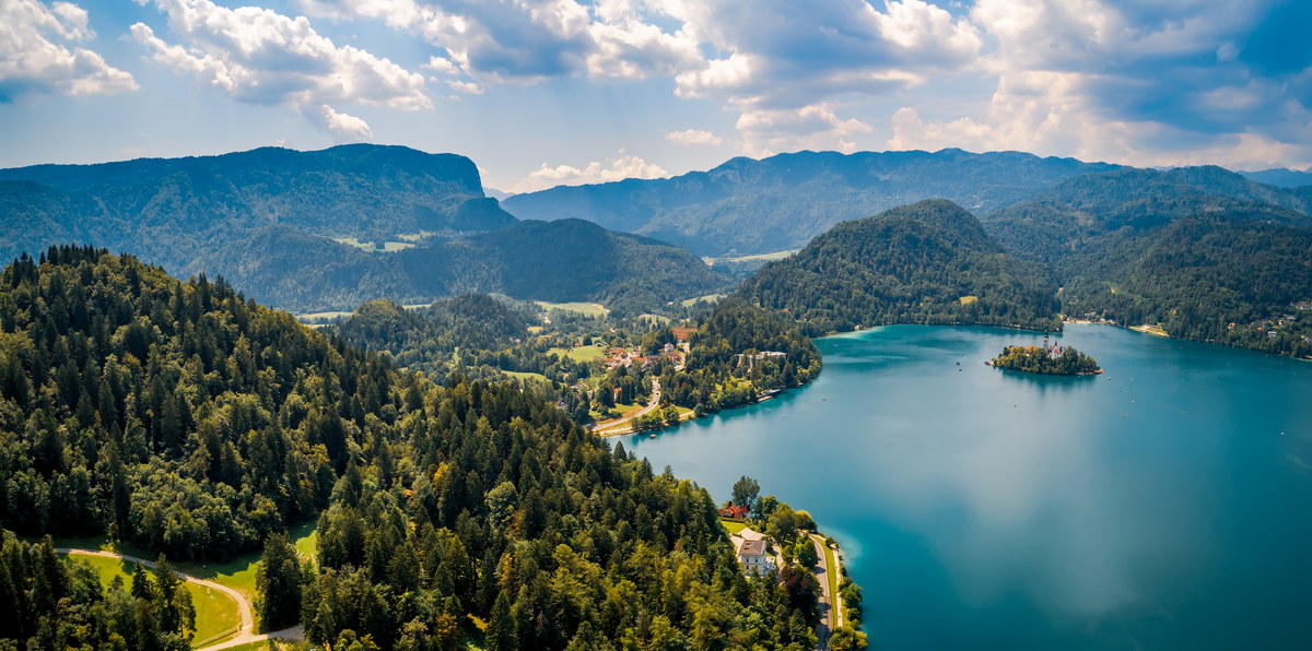 Slovenia - Aerial view resort Lake Bled.